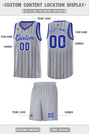 Custom Gray Royal Vertical Striped Pattern Sports Uniform Basketball Jersey