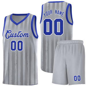 Custom Gray Royal Vertical Striped Pattern Sports Uniform Basketball Jersey