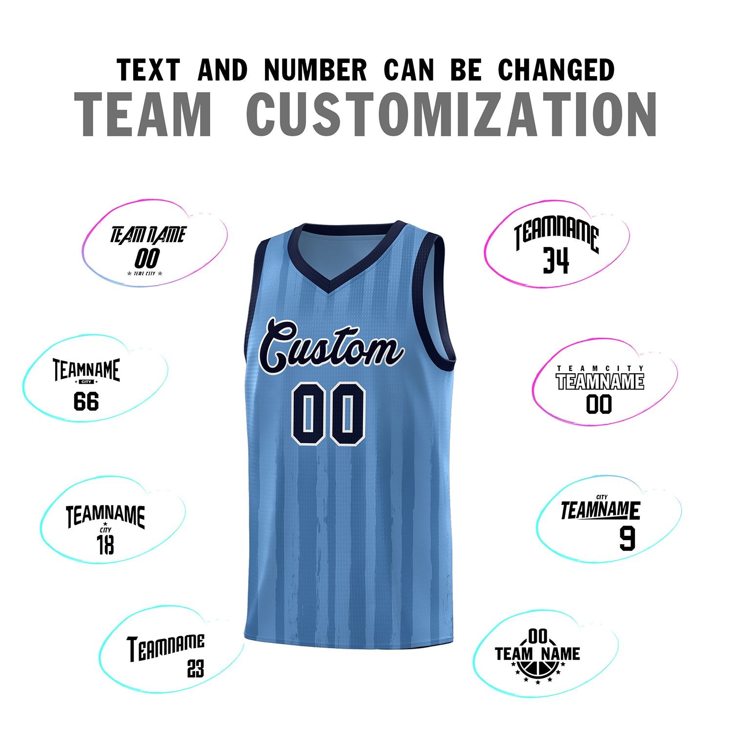 Custom Light Blue Navy Vertical Striped Pattern Sports Uniform Basketball Jersey