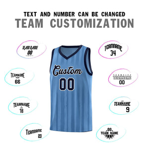 Custom Light Blue Navy Vertical Striped Pattern Sports Uniform Basketball Jersey