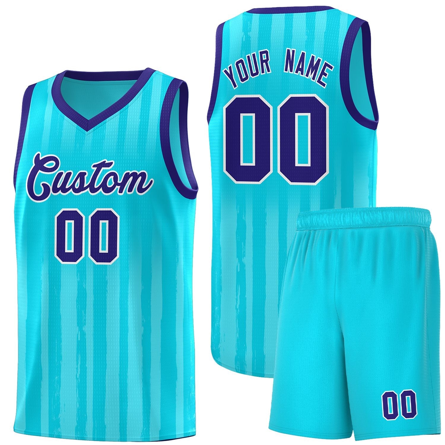 Custom Sky Blue Violet Vertical Striped Pattern Sports Uniform Basketball Jersey