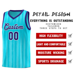 Custom Sky Blue Violet Vertical Striped Pattern Sports Uniform Basketball Jersey