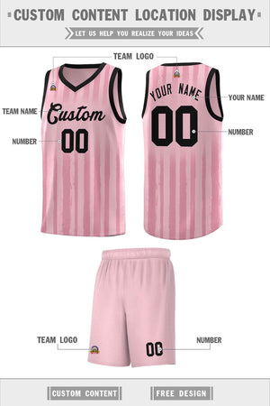 Custom Light Pink Black Vertical Striped Pattern Sports Uniform Basketball Jersey