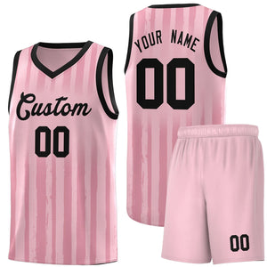 Custom Light Pink Black Vertical Striped Pattern Sports Uniform Basketball Jersey