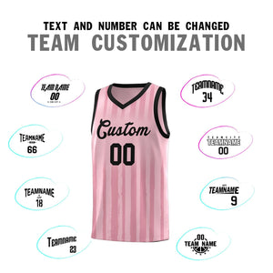 Custom Light Pink Black Vertical Striped Pattern Sports Uniform Basketball Jersey