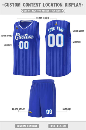 Custom Royal White Vertical Striped Pattern Sports Uniform Basketball Jersey