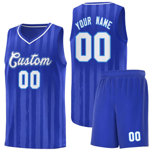 Custom Royal White Vertical Striped Pattern Sports Uniform Basketball Jersey