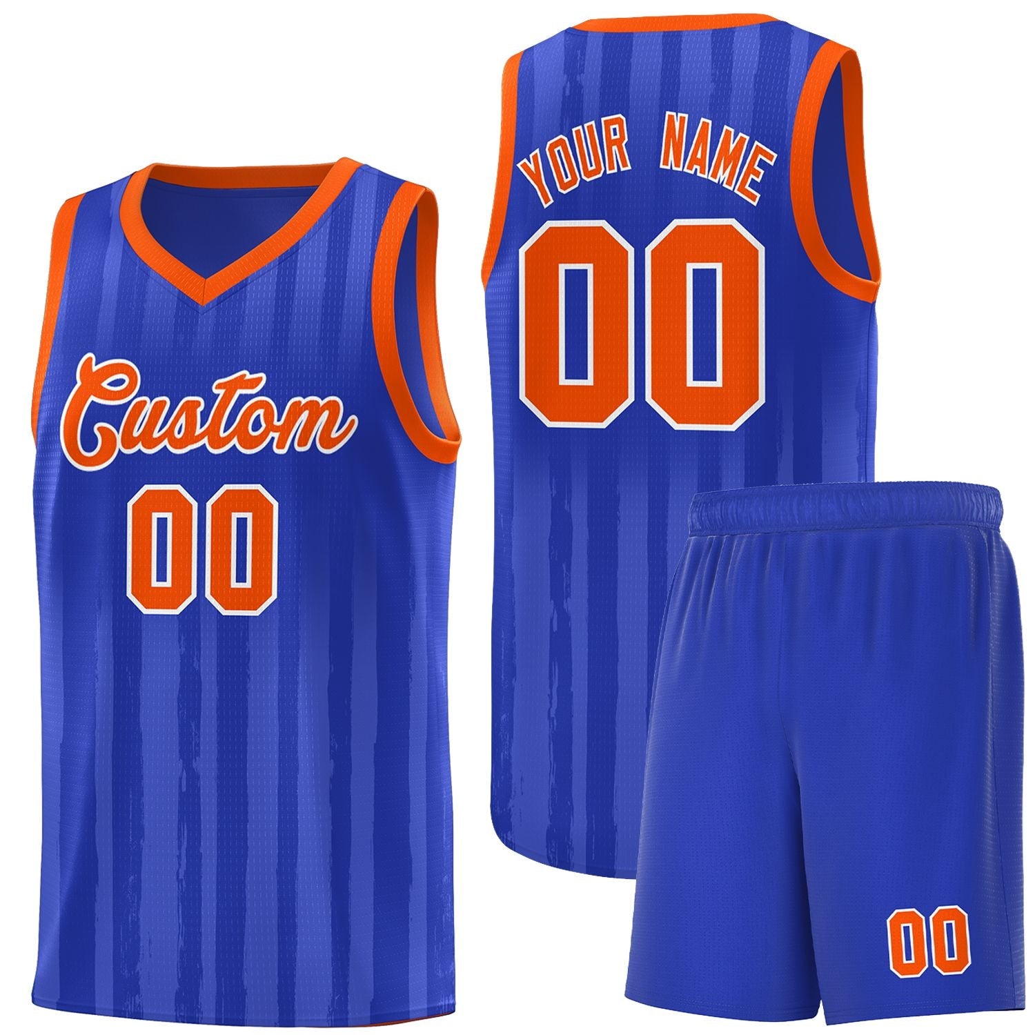 Custom Royal Orange Vertical Striped Pattern Sports Uniform Basketball Jersey