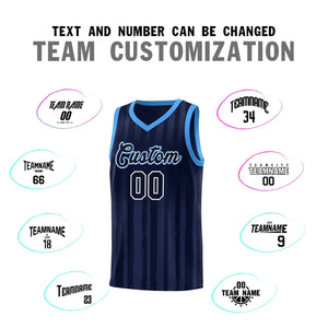 Custom Navy Powder Blue Vertical Striped Pattern Sports Uniform Basketball Jersey