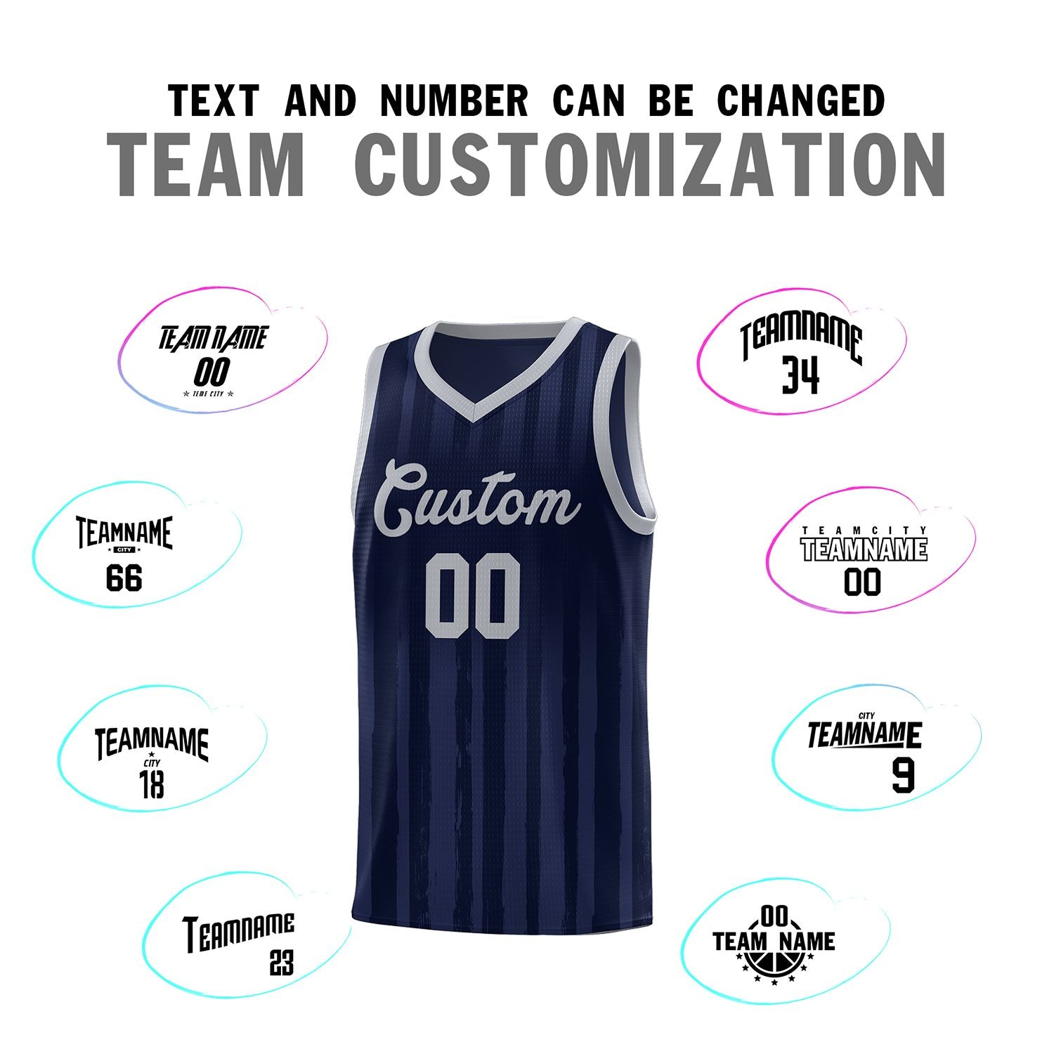 Custom Navy Gray Vertical Striped Pattern Sports Uniform Basketball Jersey