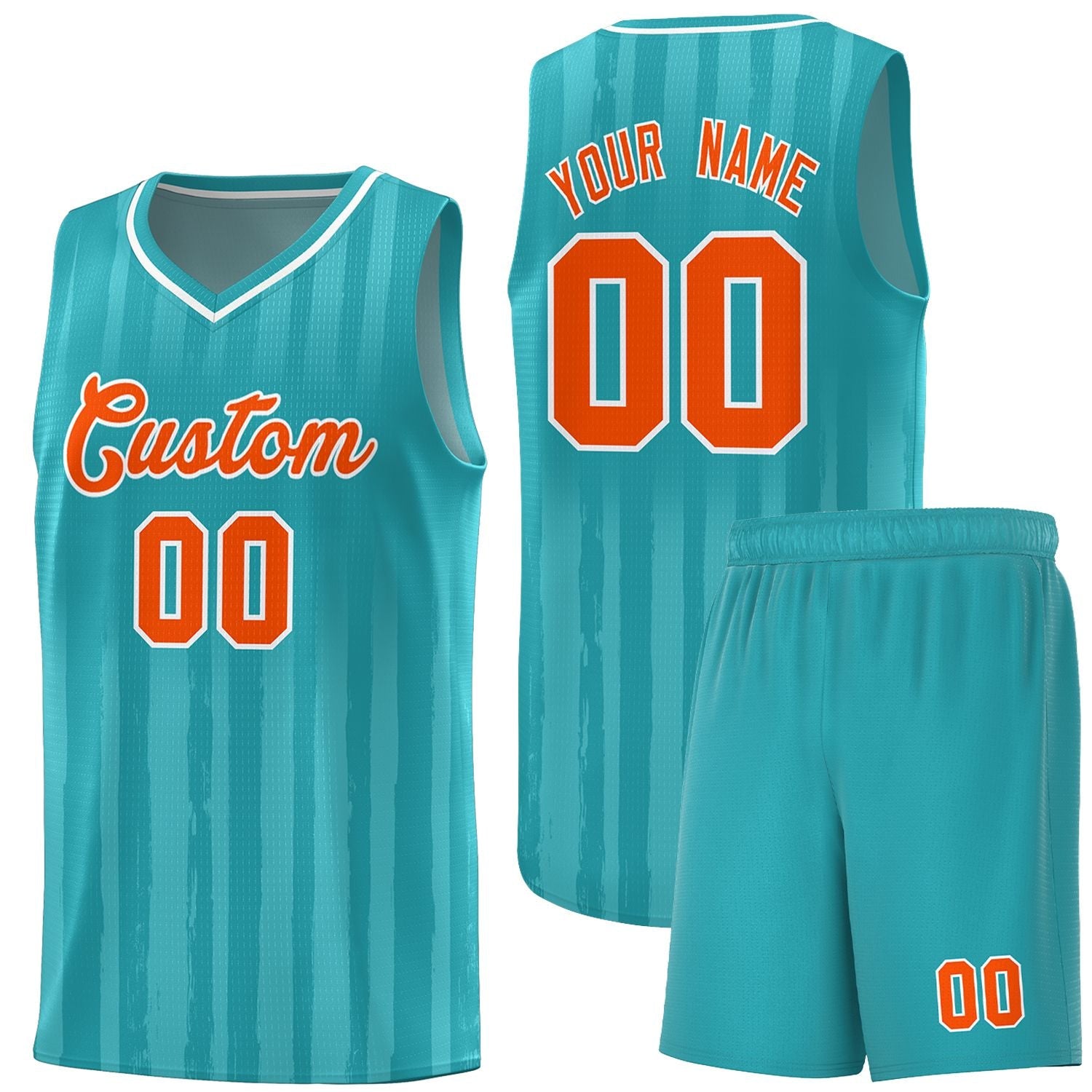 Custom Aqua Orange Vertical Striped Pattern Sports Uniform Basketball Jersey