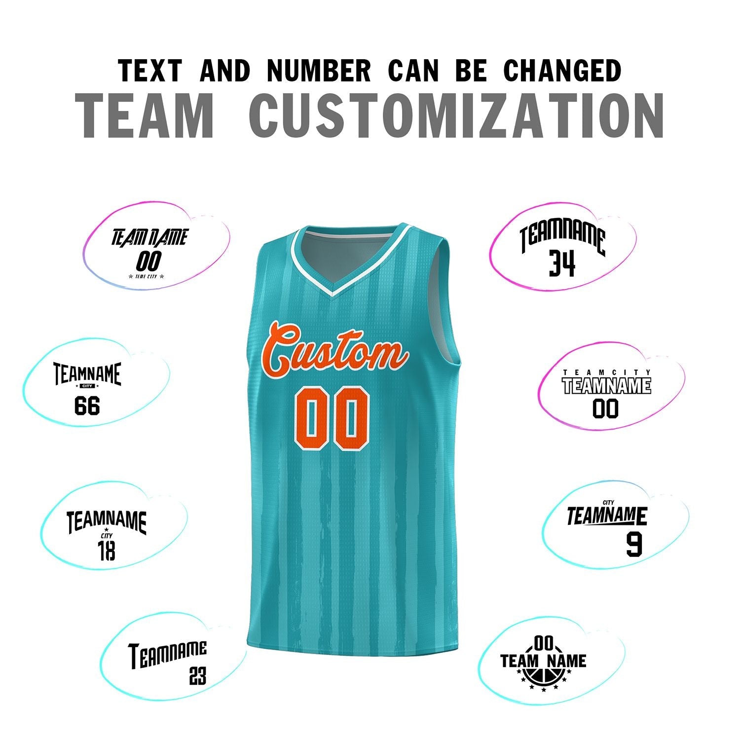 Custom Aqua Orange Vertical Striped Pattern Sports Uniform Basketball Jersey