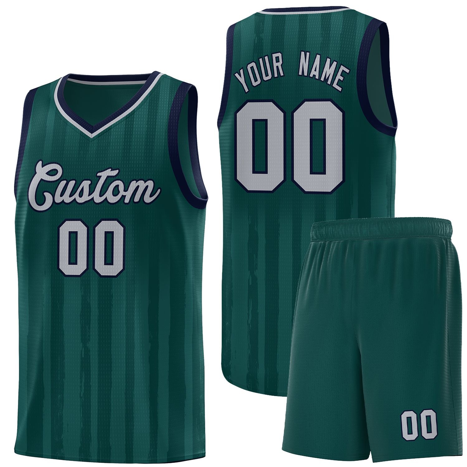 Custom Midnight Green Gray Vertical Striped Pattern Sports Uniform Basketball Jersey