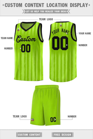 Custom Neon Green Black Vertical Striped Pattern Sports Uniform Basketball Jersey