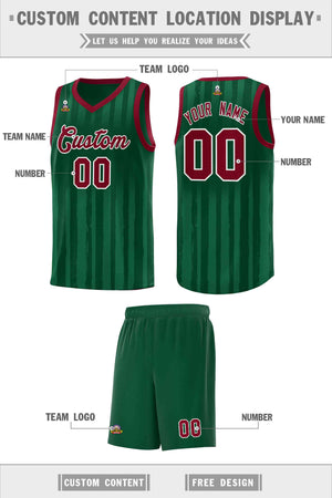 Custom Green Crimson Vertical Striped Pattern Sports Uniform Basketball Jersey