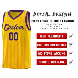 Custom Gold Purple Vertical Striped Pattern Sports Uniform Basketball Jersey