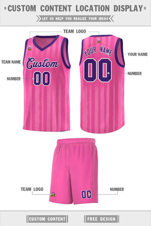 Custom Pink Purple Vertical Striped Pattern Sports Uniform Basketball Jersey