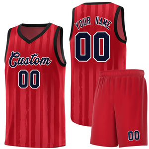 Custom Red Black Vertical Striped Pattern Sports Uniform Basketball Jersey