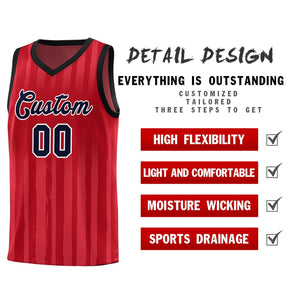 Custom Red Black Vertical Striped Pattern Sports Uniform Basketball Jersey