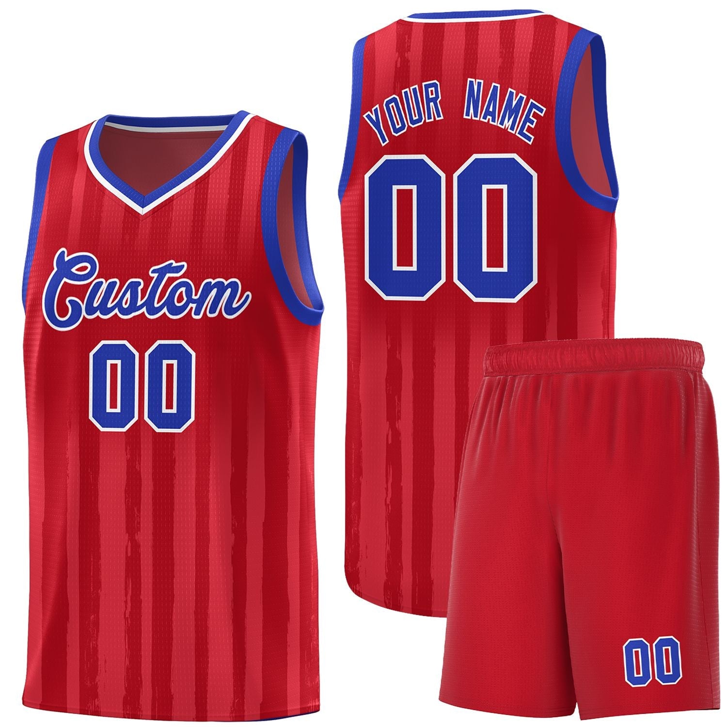 Custom Red Royal Vertical Striped Pattern Sports Uniform Basketball Jersey