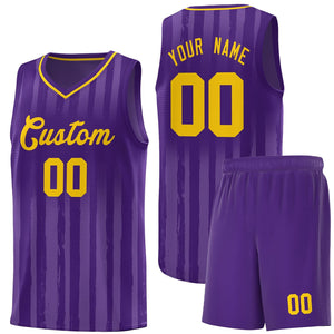 Custom Purple Gold Vertical Striped Pattern Sports Uniform Basketball Jersey