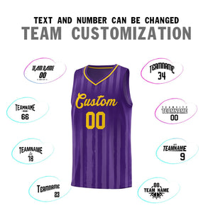 Custom Purple Gold Vertical Striped Pattern Sports Uniform Basketball Jersey