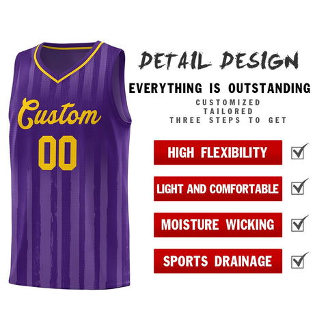 Custom Purple Gold Vertical Striped Pattern Sports Uniform Basketball Jersey