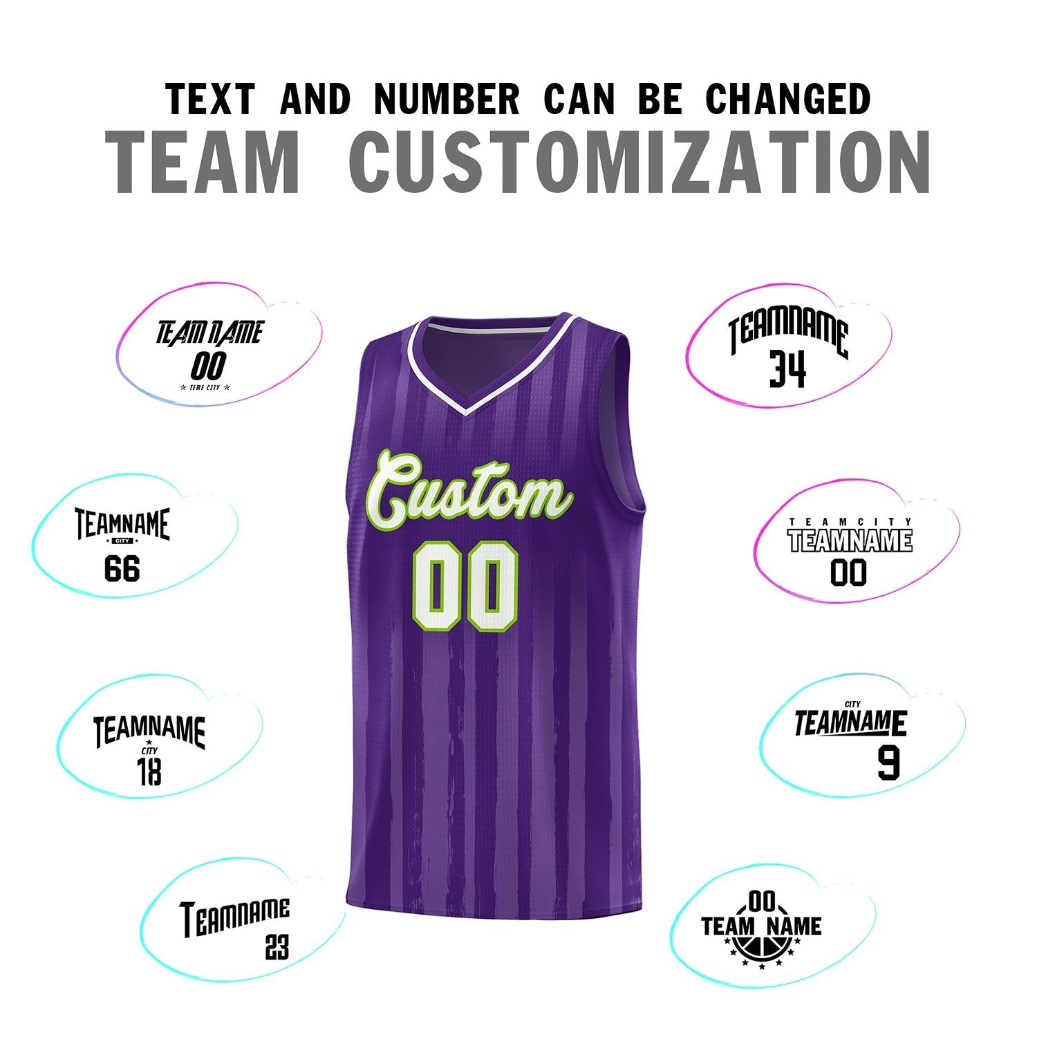 Custom Purple White Vertical Striped Pattern Sports Uniform Basketball Jersey