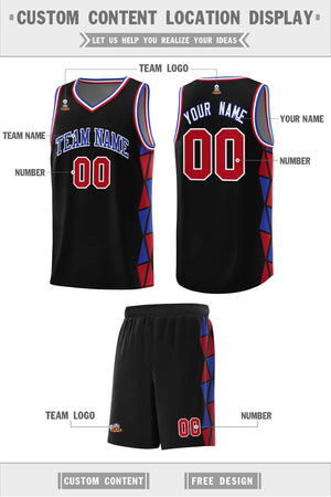 Custom Black Royal-Red Side Two-Color Triangle Splicing Sports Uniform Basketball Jersey