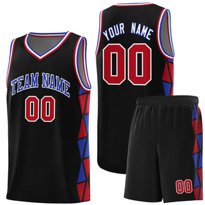 Custom Black Royal-Red Side Two-Color Triangle Splicing Sports Uniform Basketball Jersey