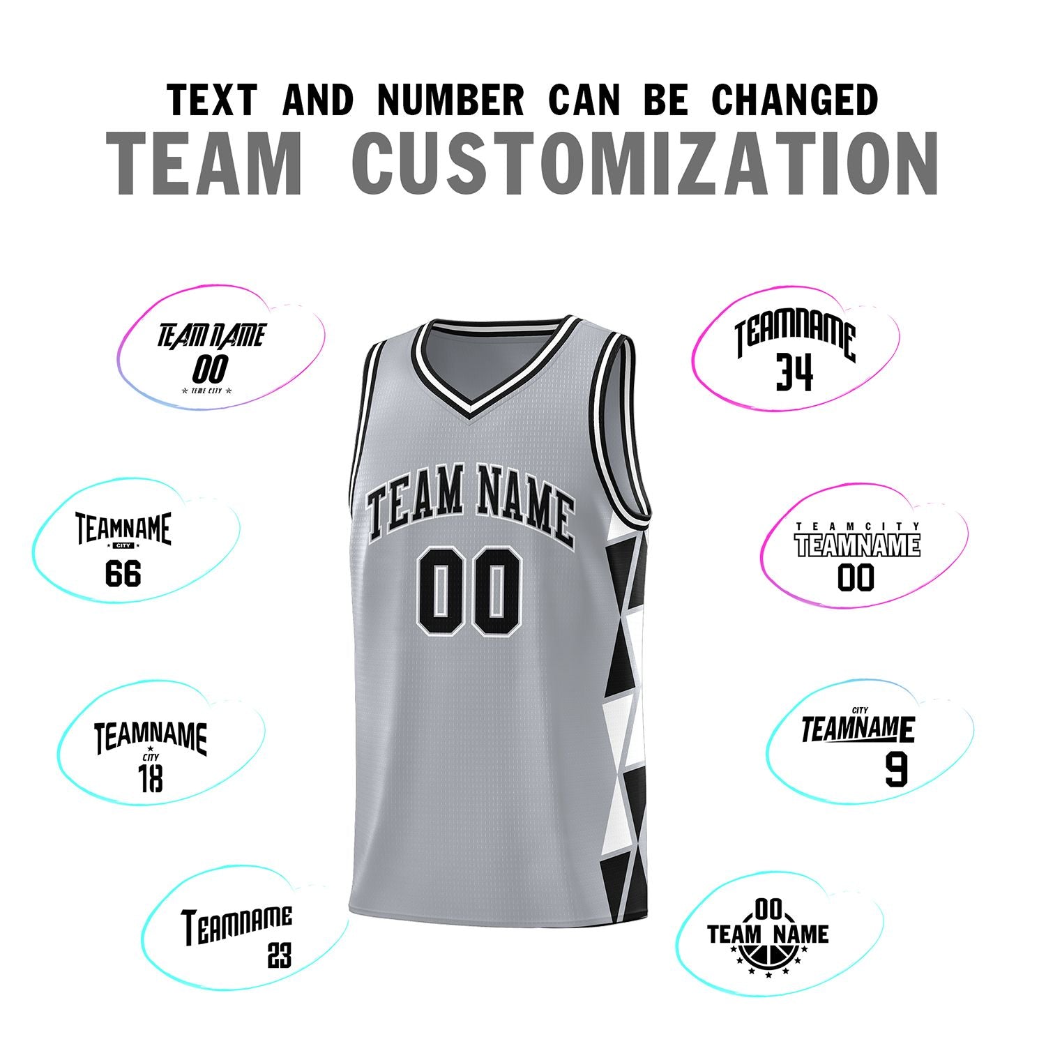 Custom Gray Black-White Side Two-Color Triangle Splicing Sports Uniform Basketball Jersey