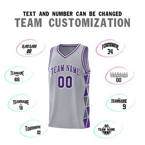 Custom Gray Purple-Dark Gray Side Two-Color Triangle Splicing Sports Uniform Basketball Jersey