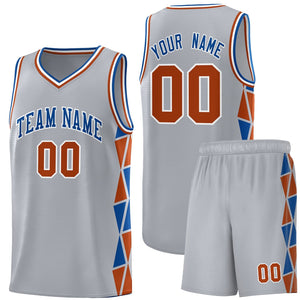 Custom Gray Royal-Texas Orange Side Two-Color Triangle Splicing Sports Uniform Basketball Jersey