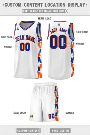 Custom White Royal-Orange Side Two-Color Triangle Splicing Sports Uniform Basketball Jersey