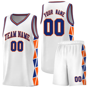 Custom White Royal-Orange Side Two-Color Triangle Splicing Sports Uniform Basketball Jersey