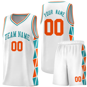 Custom White Orange-Aqua Side Two-Color Triangle Splicing Sports Uniform Basketball Jersey