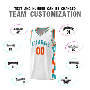 Custom White Orange-Aqua Side Two-Color Triangle Splicing Sports Uniform Basketball Jersey