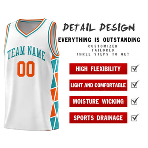 Custom White Orange-Aqua Side Two-Color Triangle Splicing Sports Uniform Basketball Jersey