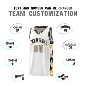 Custom White Black-Old Gold Side Two-Color Triangle Splicing Sports Uniform Basketball Jersey