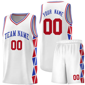 Custom White Royal-Red Side Two-Color Triangle Splicing Sports Uniform Basketball Jersey