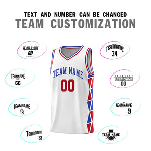 Custom White Royal-Red Side Two-Color Triangle Splicing Sports Uniform Basketball Jersey