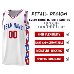 Custom White Royal-Red Side Two-Color Triangle Splicing Sports Uniform Basketball Jersey