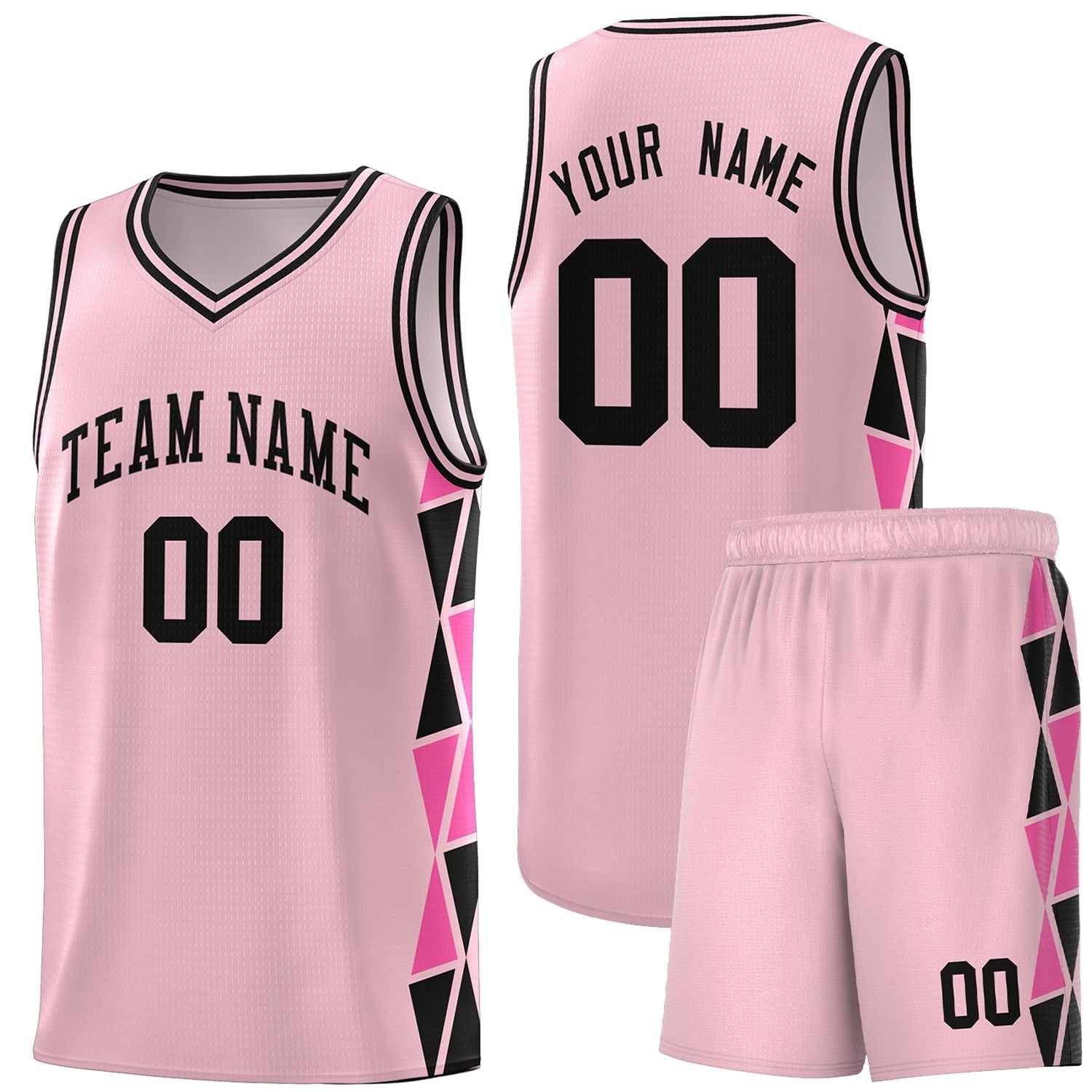 Custom Light Pink Black-Pink Side Two-Color Triangle Splicing Sports Uniform Basketball Jersey