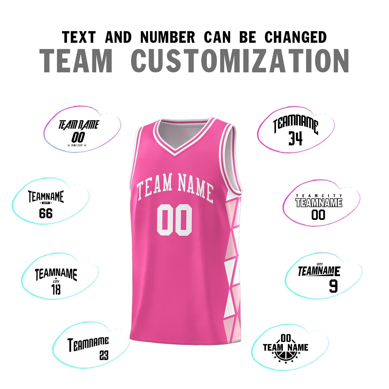 Custom Pink White-Light Pink Side Two-Color Triangle Splicing Sports Uniform Basketball Jersey