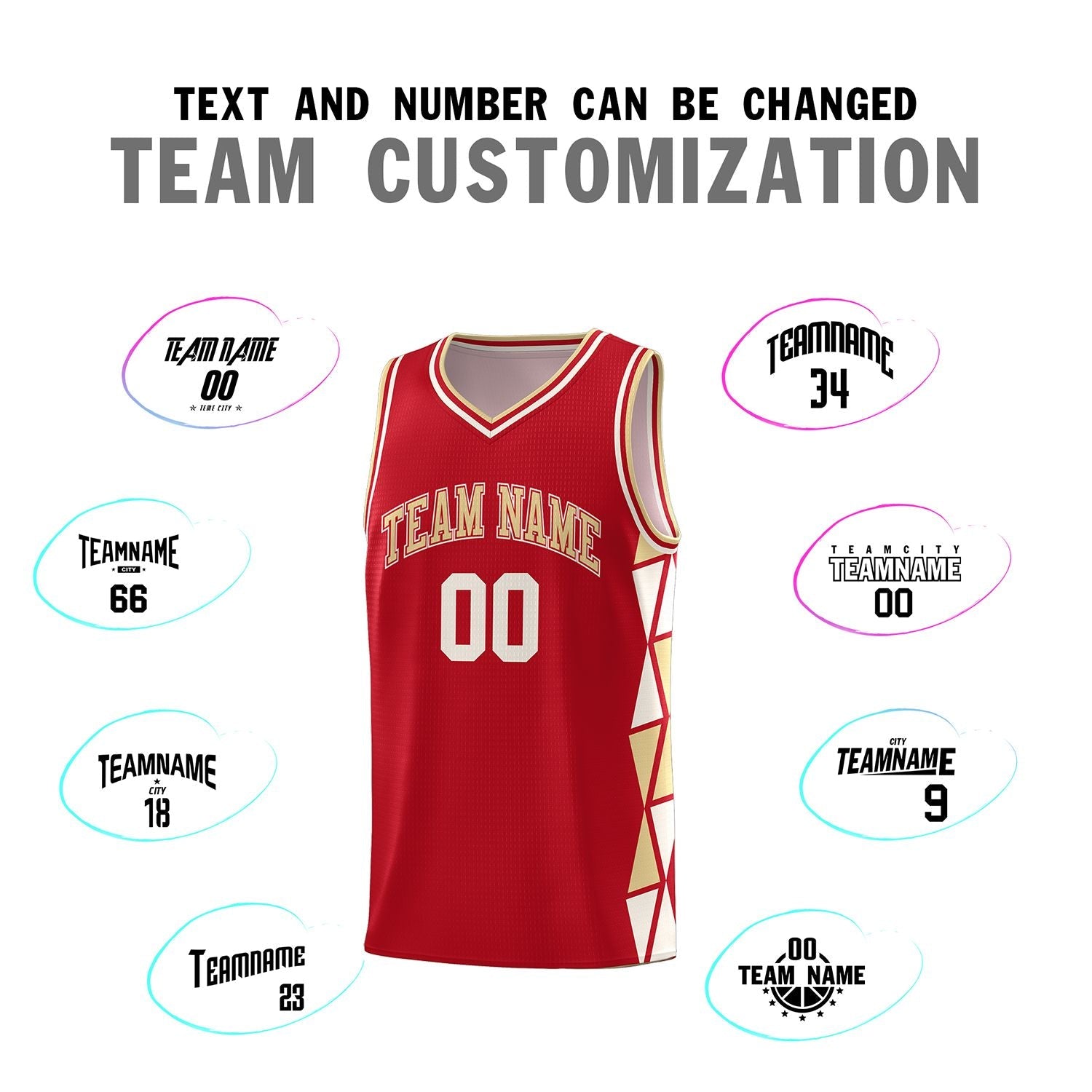 Custom Red Khaki-Cream Side Two-Color Triangle Splicing Sports Uniform Basketball Jersey