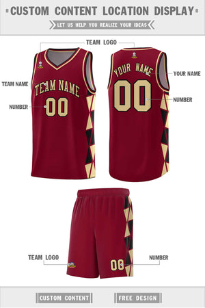 Custom Crimson Khaki-Black Side Two-Color Triangle Splicing Sports Uniform Basketball Jersey