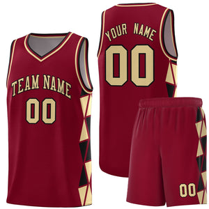 Custom Crimson Khaki-Black Side Two-Color Triangle Splicing Sports Uniform Basketball Jersey