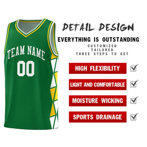 Custom Kelly Green White-Gold Side Two-Color Triangle Splicing Sports Uniform Basketball Jersey