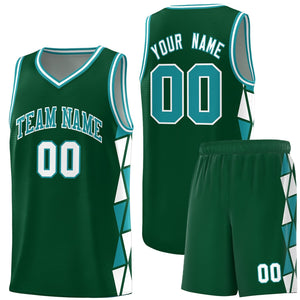 Custom Green Aqua-White Side Two-Color Triangle Splicing Sports Uniform Basketball Jersey