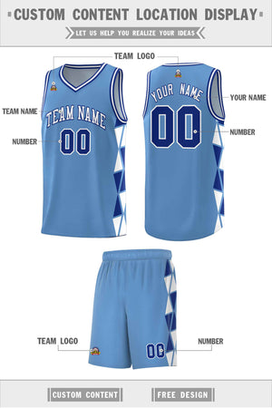 Custom Light Blue Royal-White Side Two-Color Triangle Splicing Sports Uniform Basketball Jersey